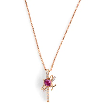 Bee Goddess Rose Gold, Diamond And Radolite Letter I Necklace