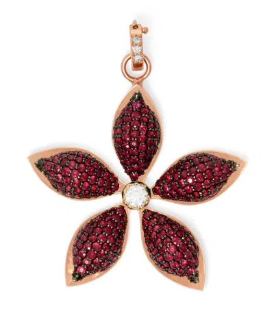 Bee Goddess Rose Gold, Diamond And Ruby Apple Seed Pendant