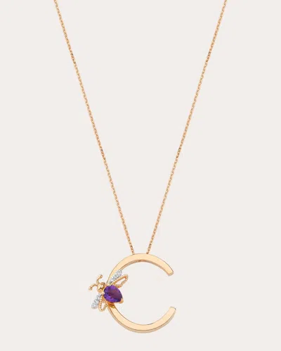 Bee Goddess Women's Amethyst & Diamond Letter C Pendant Necklace In Gold