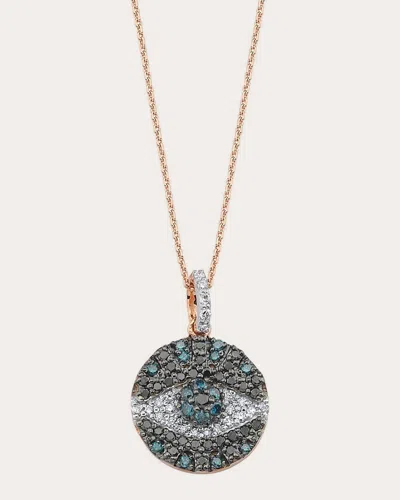 Bee Goddess Women's Blue & Black Diamond Eye Light Medallion Necklace In Gold