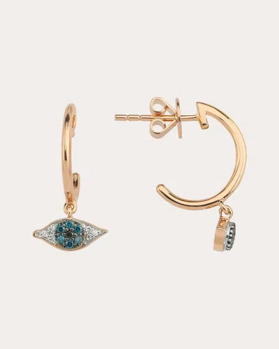 Bee Goddess Women's Blue & White Diamond Eye Light Hoop Earrings In Gold