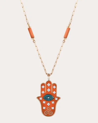 Bee Goddess Women's Blue Diamond Fatima's Hand Pendant Necklace In Multi