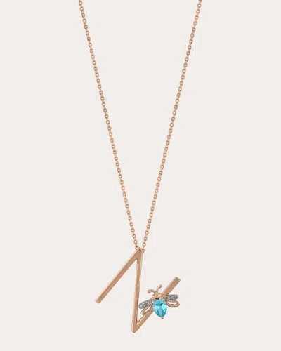 Bee Goddess Women's Blue Topaz Letter N Pendant Necklace In Gold