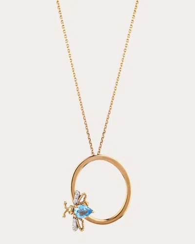 Bee Goddess Women's Blue Topaz Letter O Pendant Necklace In Gold