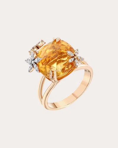 Bee Goddess Women's Citrine & Diamond Apple Seed Tara Ring In Orange