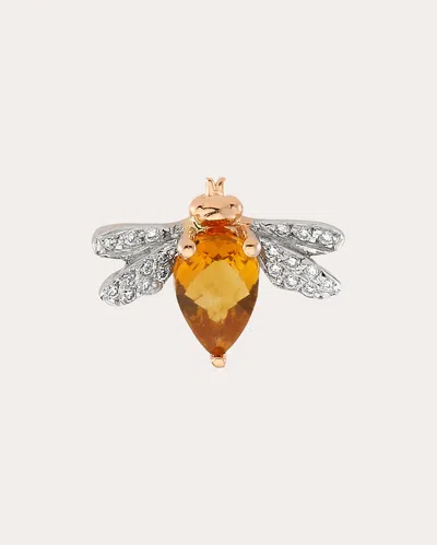 Bee Goddess Women's Citrine & Diamond Queen Bee Bella Singular Stud Earring In Gray
