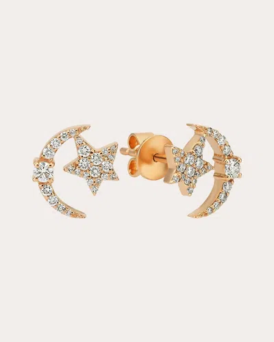 Bee Goddess Women's Diamond Moon & Star Stud Earrings In Gold