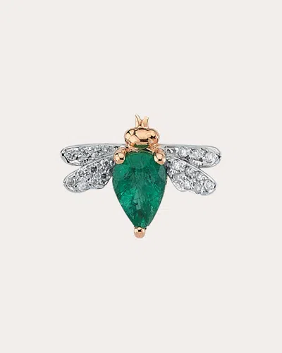Bee Goddess Women's Emerald & Diamond Queen Bee Bella Singular Stud Earring In Green