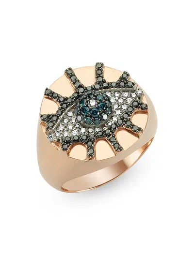 Bee Goddess Women's Eye Light 14k Rose Gold & Multicolor Diamond Ring
