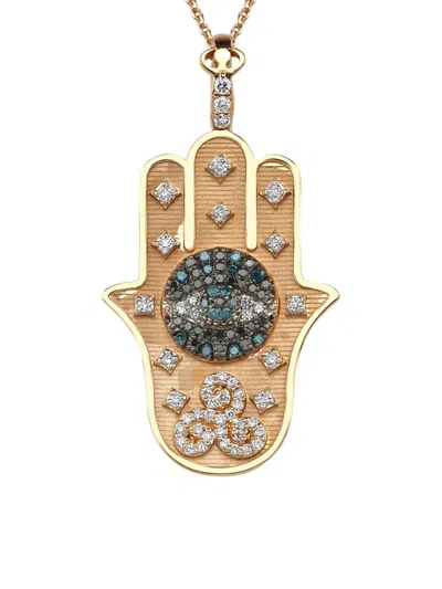 Bee Goddess Women's Hamsa 14k Yellow Gold, 14k Rose Gold & Multicolor Diamond Necklace