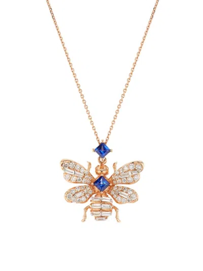 Bee Goddess Women's Honey Bee 14k Rose Gold, 0.28 Tcw Diamond & Blue Sapphire Pendant Necklace