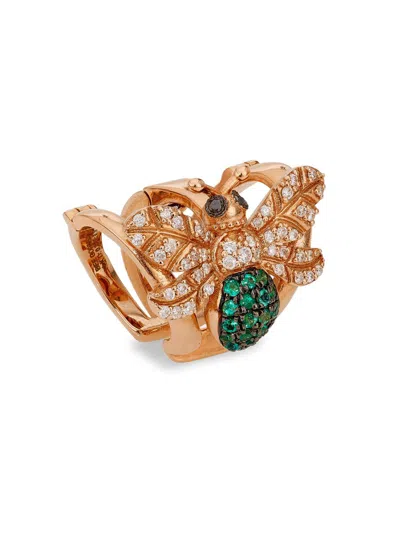 Bee Goddess Women's Honey Bee 18k Rose Gold, Emerald & 0.03 Tcw Diamond Ear Cuff