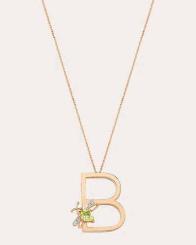 Bee Goddess Women's Peridot & Diamond Letter B Pendant Necklace In Gold