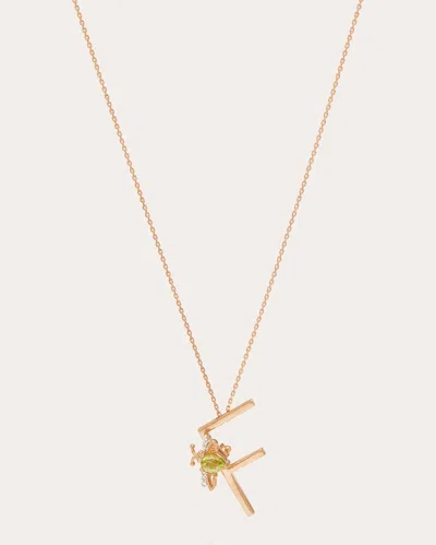 Bee Goddess Women's Peridot & Diamond Letter F Pendant Necklace In Gold