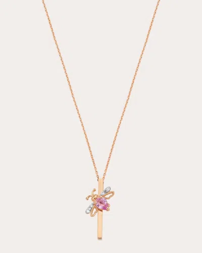 Bee Goddess Women's Pink Sapphire Letter I Pendant Necklace In Gold