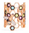 Bee Goddess Yellow Gold, Diamond And Mixed Stone Honeycomb Ring In Rose Gold