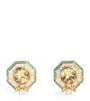 Bee Goddess Yellow Gold, Diamond, Emerald And Peridot Honeycomb Bee Earrings In Gold