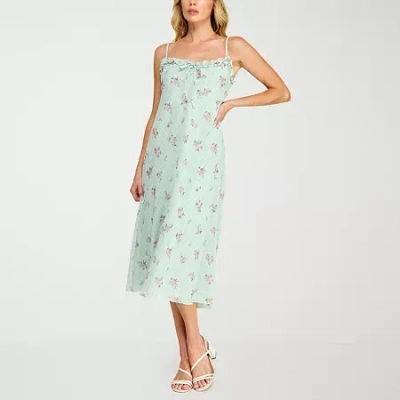 Bee Smart B. Smart Womens Juniors Floral Midi Slip Dress In Green