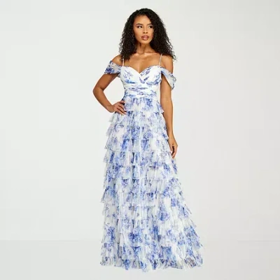 Bee Smart B. Smart Womens Juniors Sleeveless Scroll Ball Gown In Blue