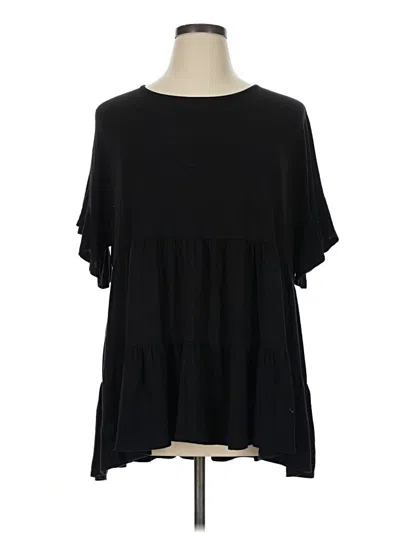 Pre-owned Beeson River Short Sleeve Top Black Ruffles Neckline Tops