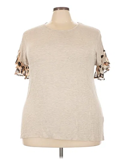 Pre-owned Beeson River Short Sleeve Top Tan Cold Shoulder Neckline Tops