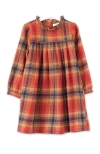 Beet World Girls' Long Sleeve Plaid Flannel Dress | Orange Check In Orange
