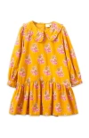 Beet World Girls' Wide Collar Long Sleeve Dress With Low Waist In Mustard And Pink