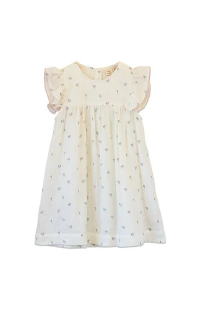 Beet World Babies'  Hannah Dress With Flutter Sleeves In White