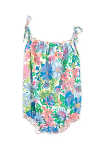 Beet World Open-tie Baby Strap Romper In Blue Floral