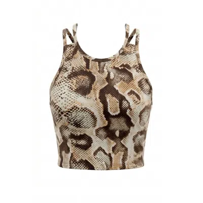 Befitnesslou Women's Brown / Yellow Top Lisa Beige Snake Print In Multi