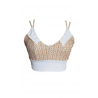 Befitnesslou Women's White / Brown Top Bridgitte Fleur De Lis In Multi