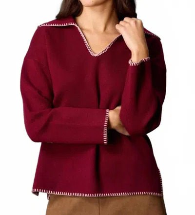Before You Blanket Stitch V-neck Sweater In Red