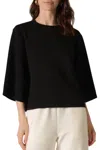 Before You Butter Modal 3/4 Sleeve Top In Black In Black