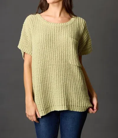 Before You Chenille Knit Short Sleeve Sweater Top In Matcha In Green