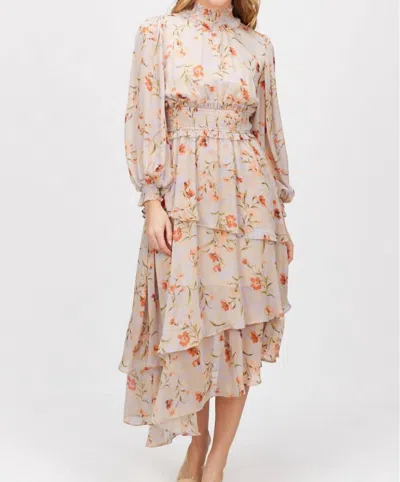 Before You Chiffon Print Smocked Waist Dress In Multi In Neutral
