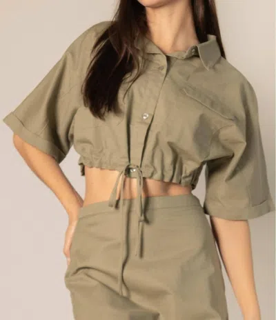 Before You Collection Brynlee Linen Blend Drawstring Top In Khaki In Brown