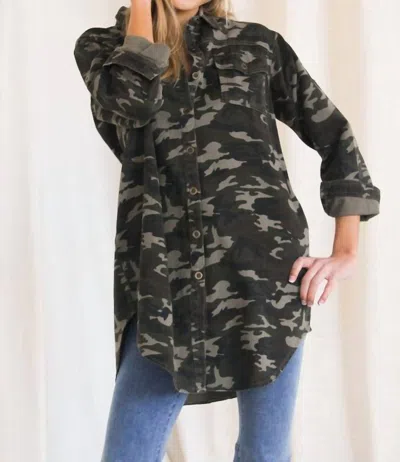Before You Collection Camo Denim Shirt/dress In Green