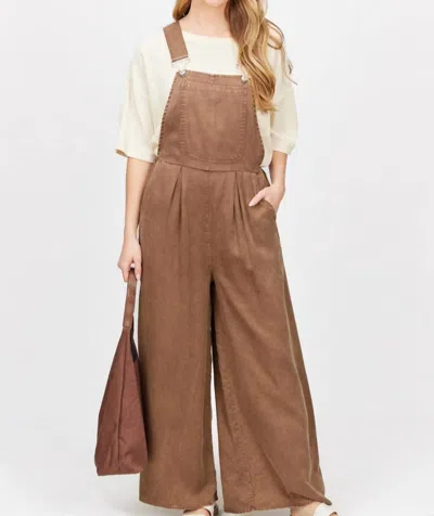 Before You Collection Chambray Wide Leg Overalls In Cocoa In Brown