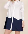Before You Collection Colorblock Button Up Shirt Dress In White/navy In Multi
