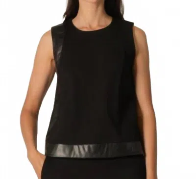 Before You Collection Contrast Faux Leather Sleeveless Top In Black