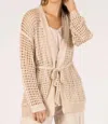 Before You Collection Fishnet Kimono Cardigan With Self Tie In Sand In Beige