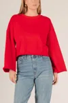 Before You Collection French Terry Cropped Sweatshirt In Red In Red