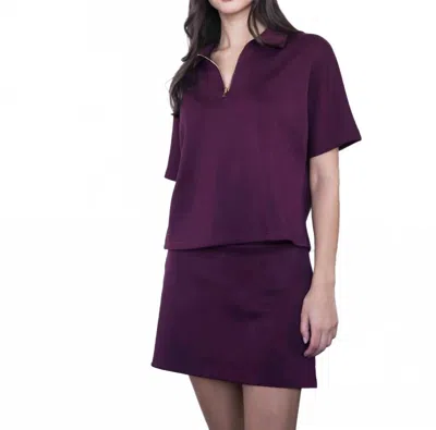 Before You Collection Half Zip Short Sleeve Top In Burgundy In Purple