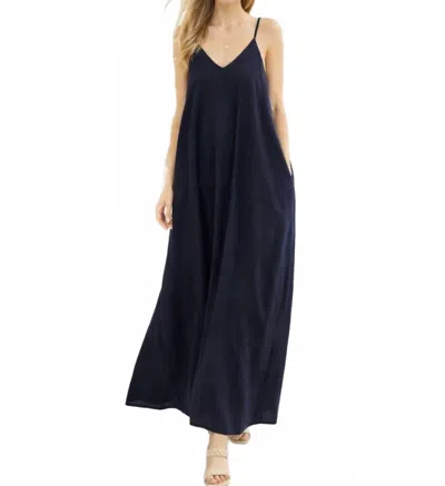 Before You Collection Harbor Linen Maxi Dress In Navy In Blue