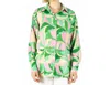 Before You Collection Kaleidoscope Print Satin Button Up Shirt In Green In Green