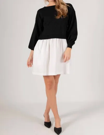 Before You Collection Knit Sweater/poplin Contrast Dress In Black