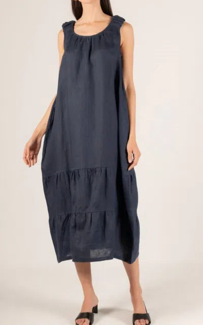 Before You Collection Linen Scrunchie Strap Harem Dress In Navy In Blue