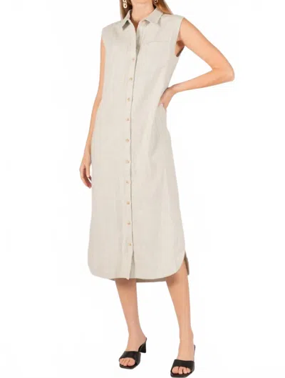Before You Collection Linen Twill Sleeveless Button Up Dress In Light Blue