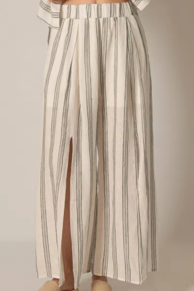 Before You Collection Linen Wide Leg Pants In Black/ivory Stripes In Neutral