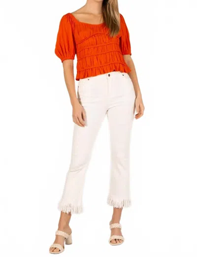 Before You Collection Margo Linen Half Sleeve Top In Poppy In Red